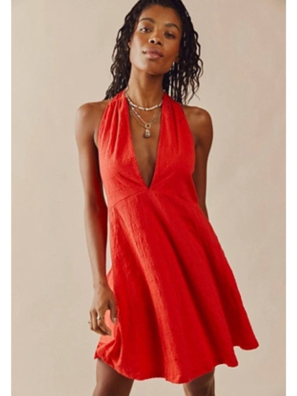 Free People FP Beach Lucy Mini Dress/Halter Top Red NWT M